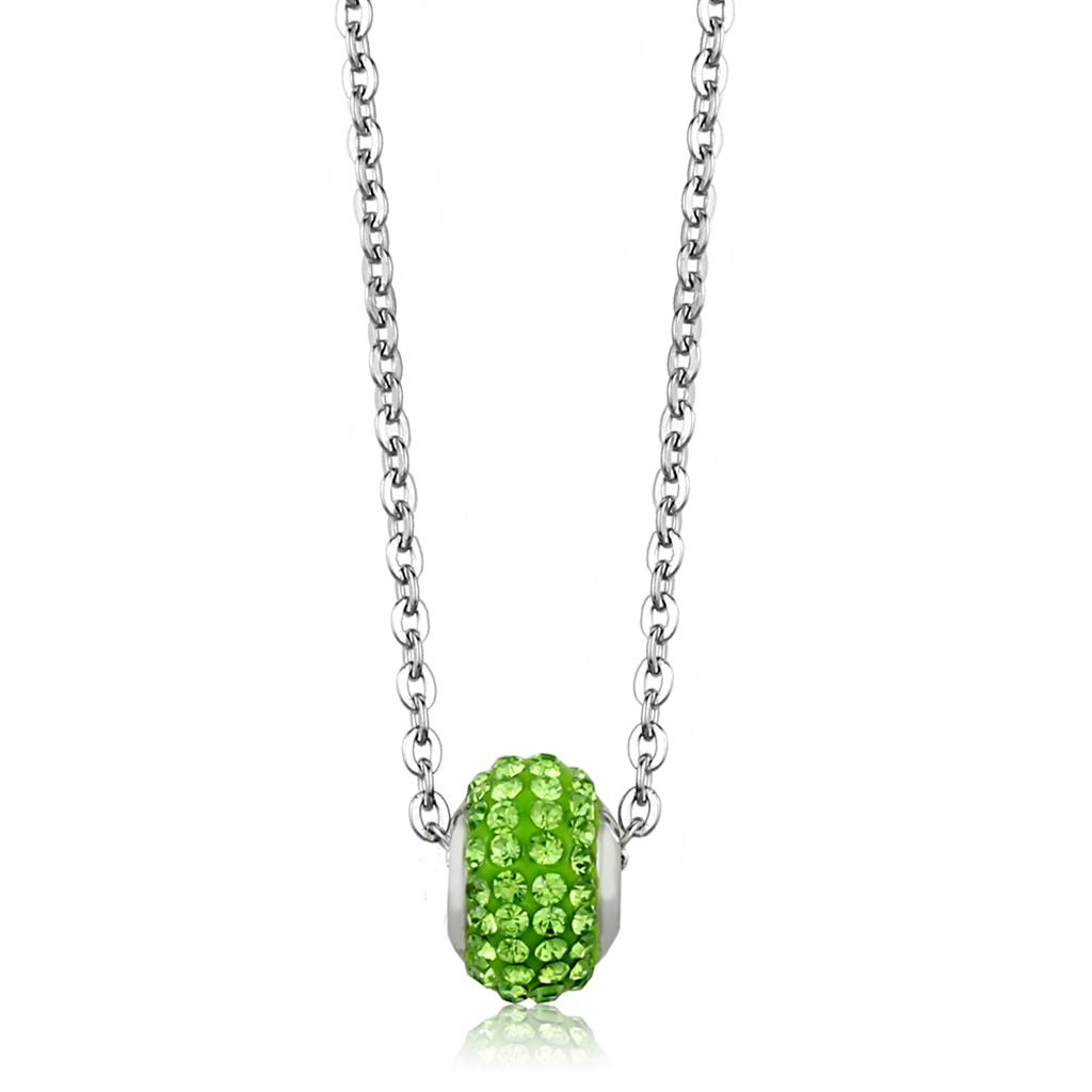 Alamode High polished (no plating) Stainless Steel Necklace with Top Grade Crystal in Peridot