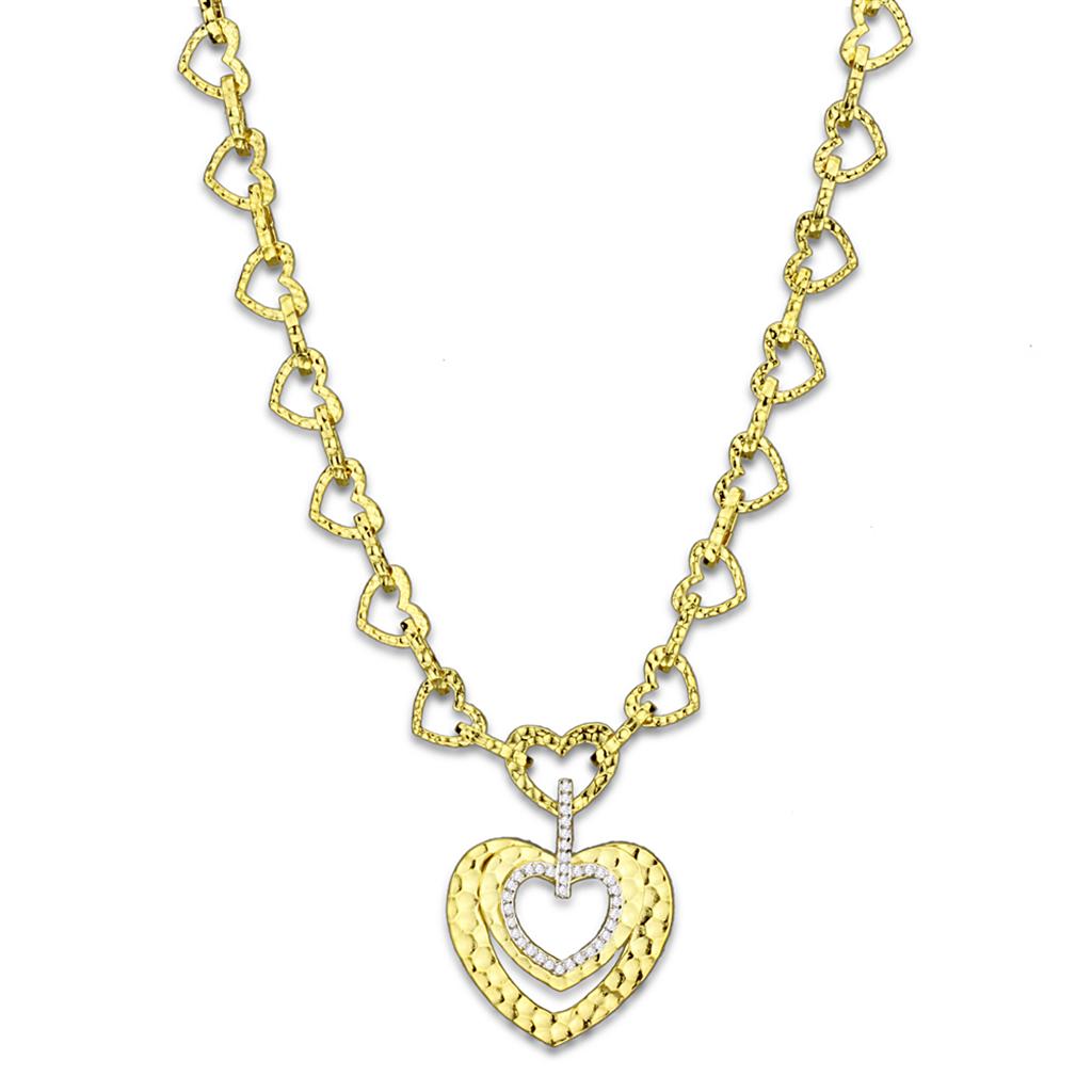 Alamode Gold Brass Necklace with AAA Grade CZ in Clear