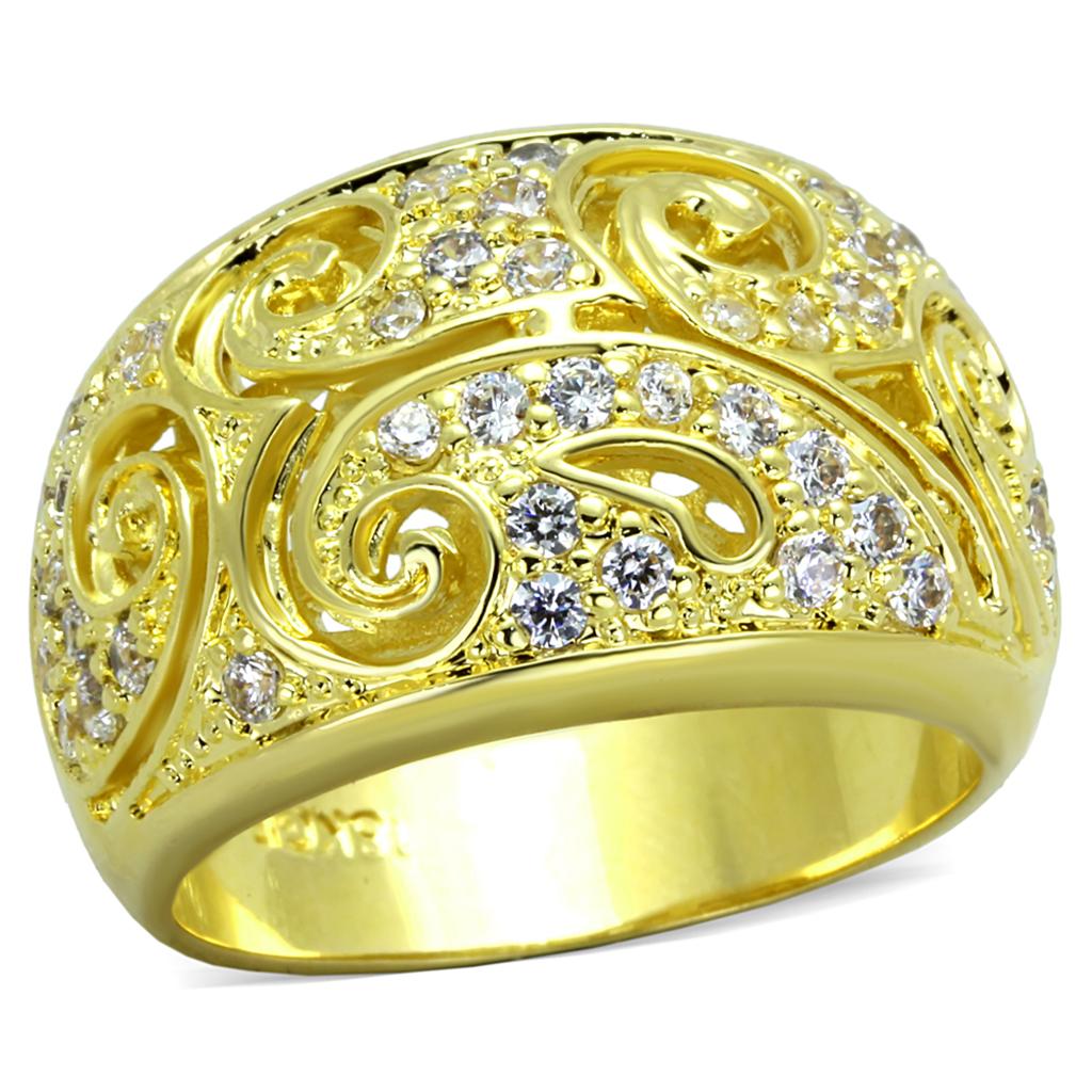 Alamode Gold Brass Ring with AAA Grade CZ in Clear