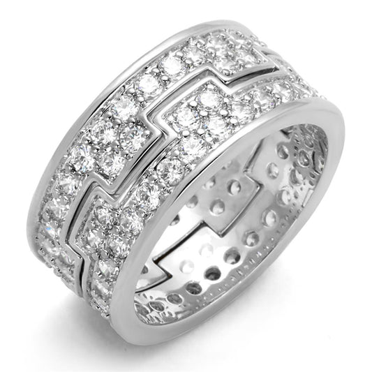 Alamode Rhodium Brass Ring with AAA Grade CZ in Clear