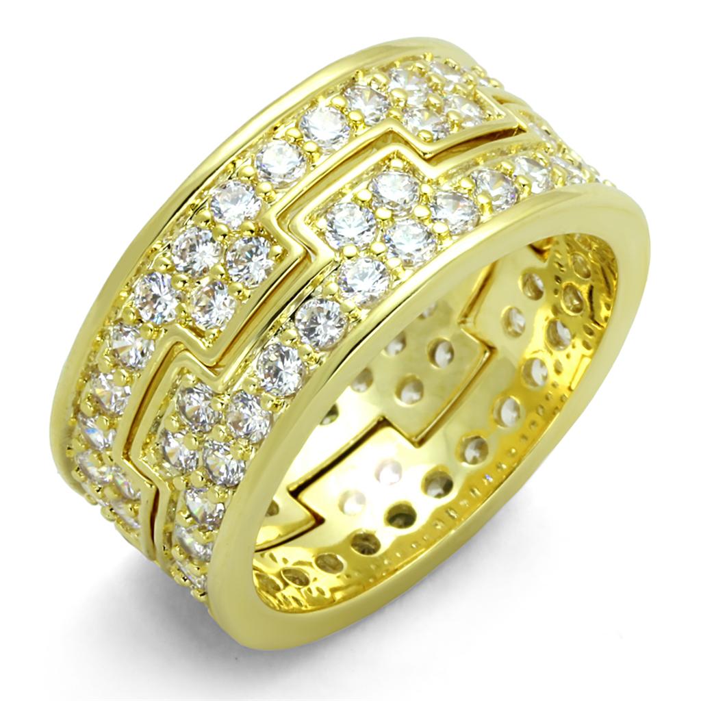 Alamode Gold Brass Ring with AAA Grade CZ in Clear