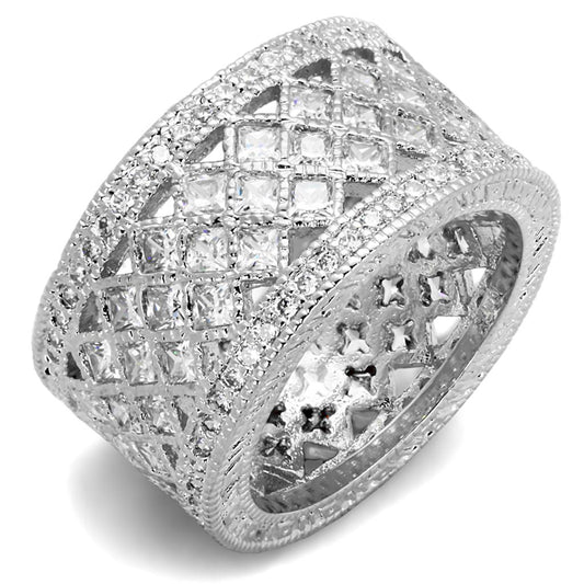 Alamode Rhodium Brass Ring with AAA Grade CZ in Clear