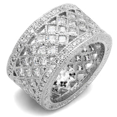 Alamode Rhodium Brass Ring with AAA Grade CZ in Clear