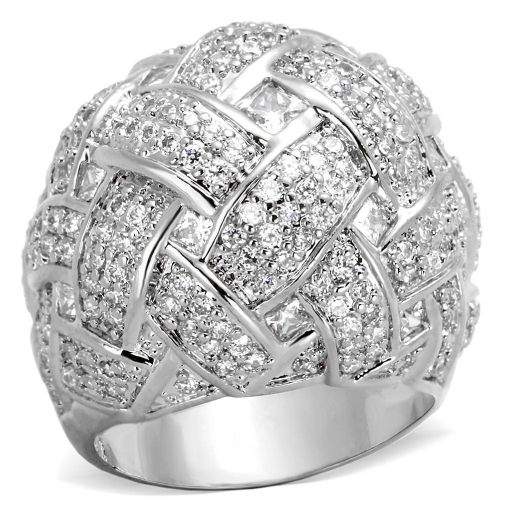 Alamode Rhodium Brass Ring with AAA Grade CZ in Clear