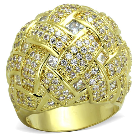 Alamode Gold Brass Ring with AAA Grade CZ in Clear