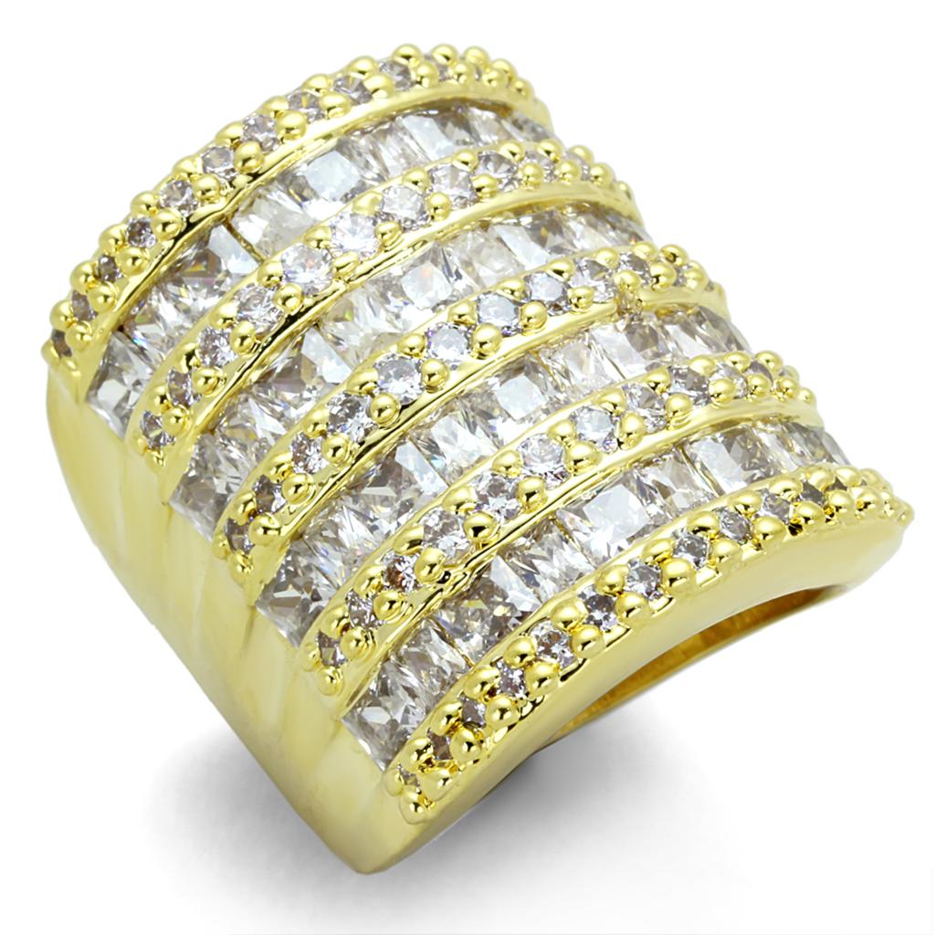 Alamode Gold Brass Ring with AAA Grade CZ in Clear