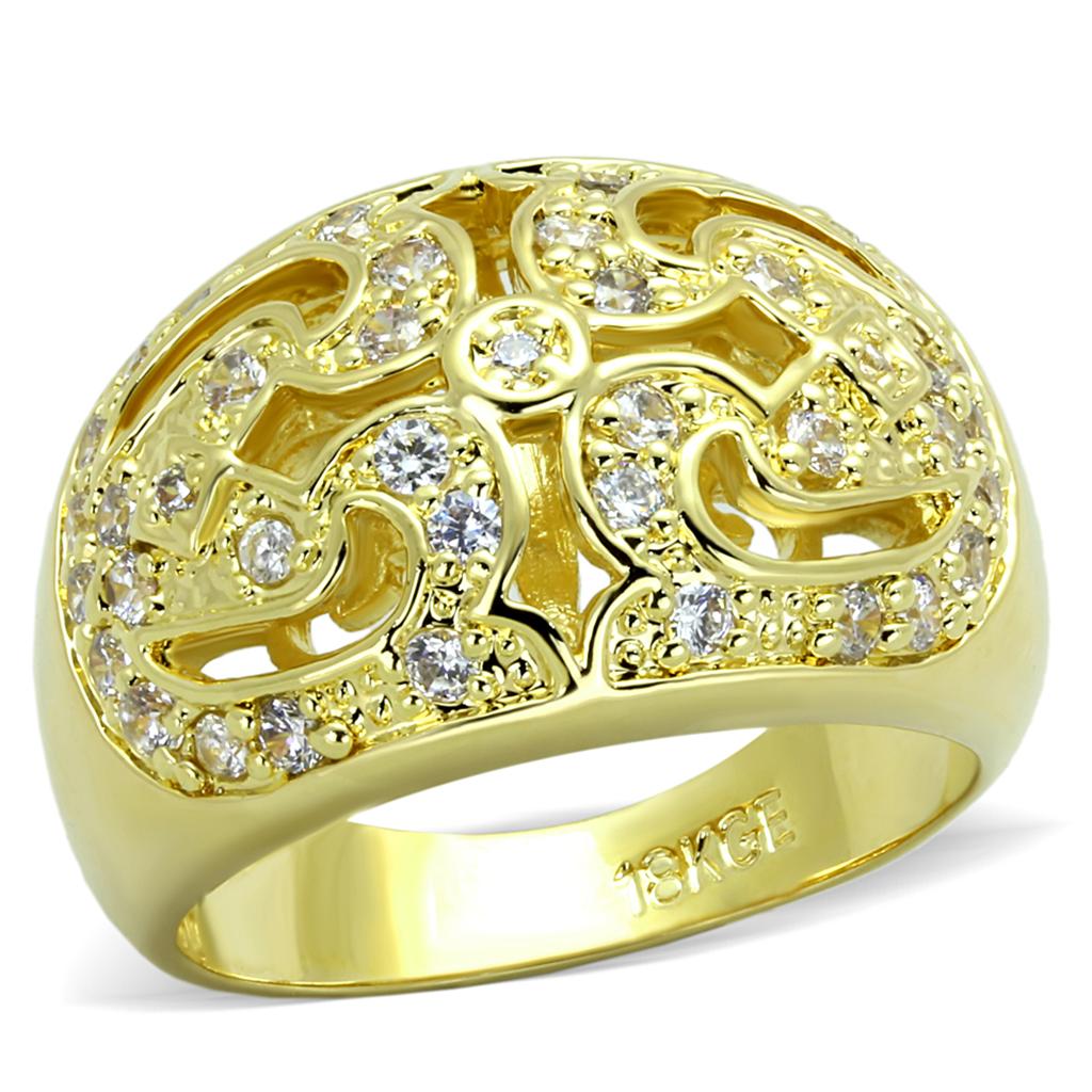 Alamode Gold Brass Ring with AAA Grade CZ in Clear