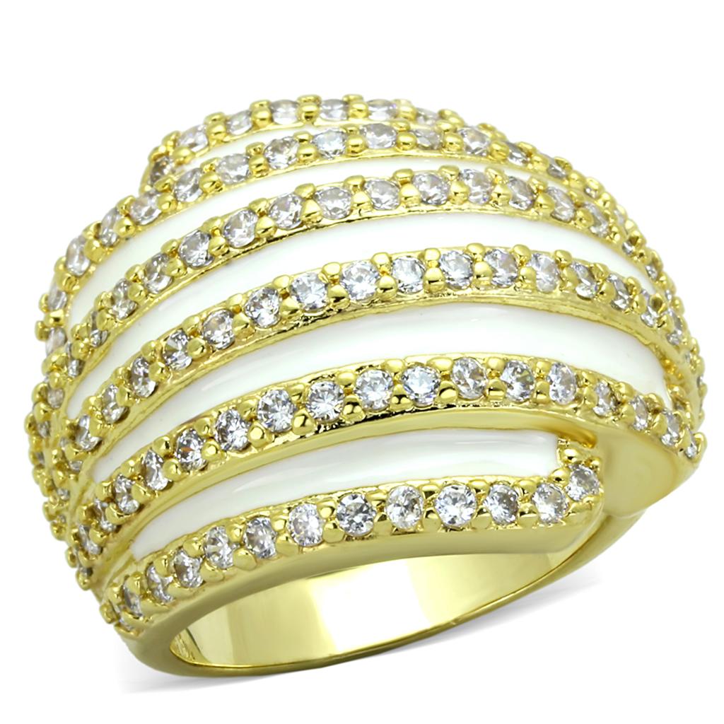 Alamode Gold Brass Ring with AAA Grade CZ in Clear