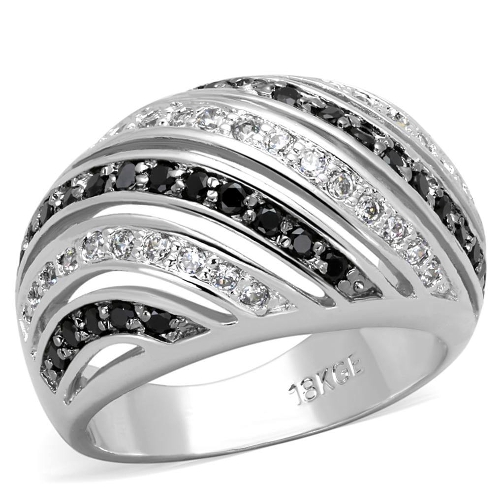 Alamode Rhodium + Ruthenium Brass Ring with AAA Grade CZ in Black Diamond - Alamode