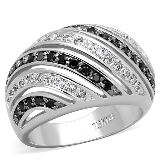 Alamode Rhodium + Ruthenium Brass Ring with AAA Grade CZ in Black Diamond