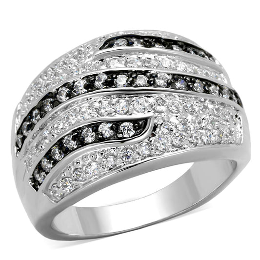 Alamode Rhodium + Ruthenium Brass Ring with AAA Grade CZ in Clear - Alamode