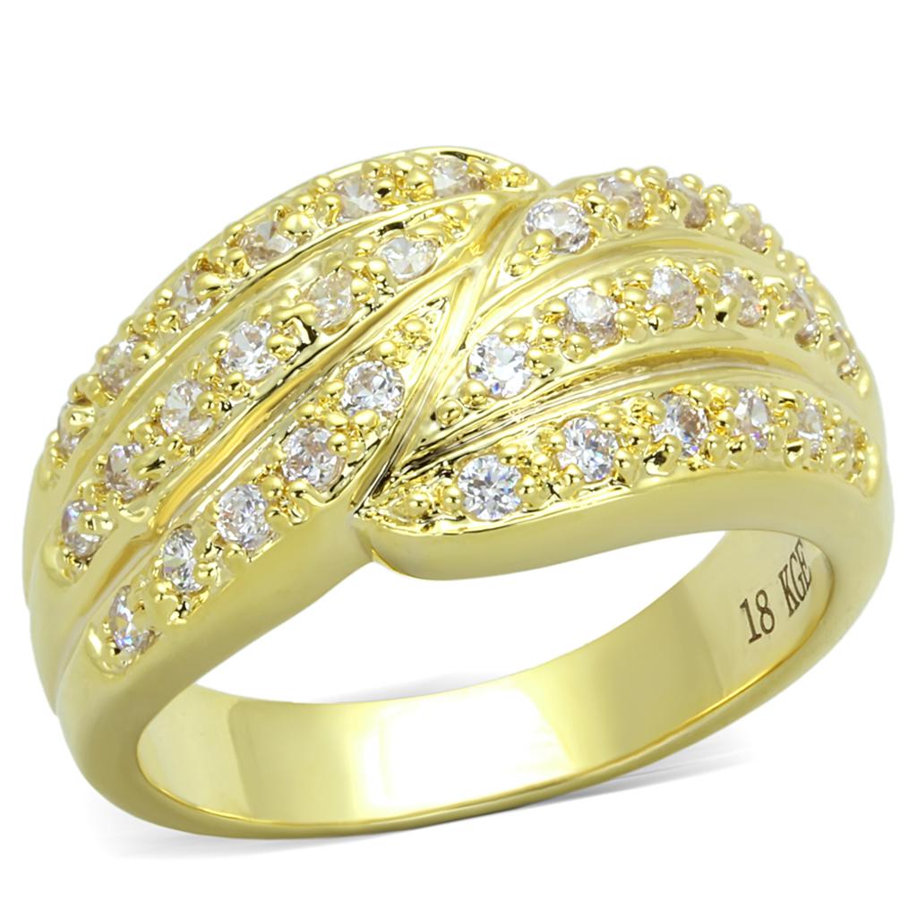 Alamode Gold Brass Ring with AAA Grade CZ in Clear