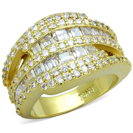 Alamode Gold Brass Ring with AAA Grade CZ in Clear