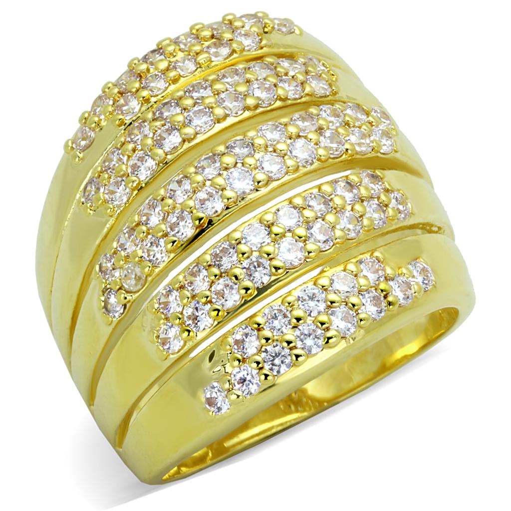 Alamode Gold Brass Ring with AAA Grade CZ in Clear