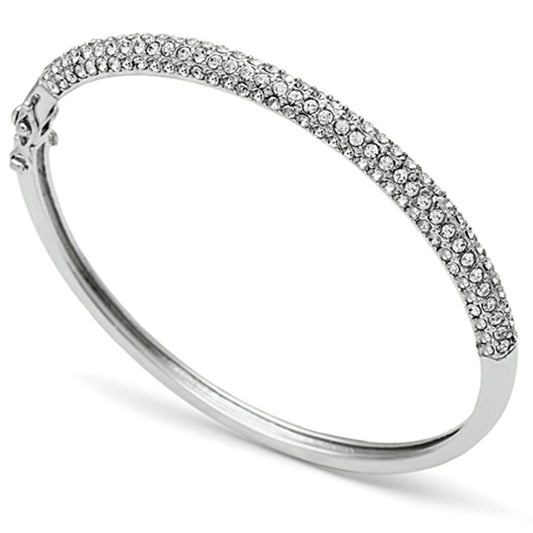 Alamode Rhodium Brass Bangle with Top Grade Crystal in Clear