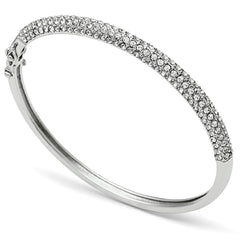 Alamode Rhodium Brass Bangle with Top Grade Crystal in Clear - Alamode