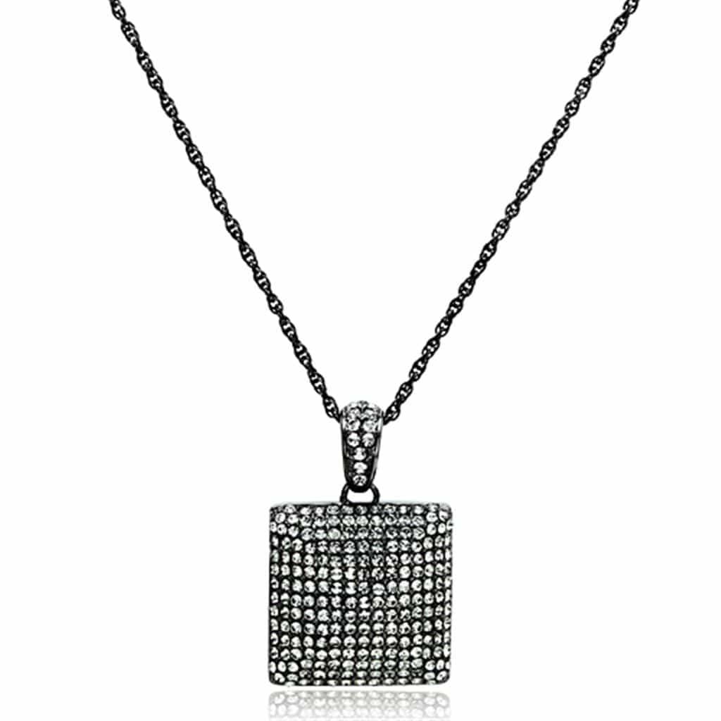 Alamode TIN Cobalt Black Brass Chain Pendant with Top Grade Crystal in Black Diamond - Alamode