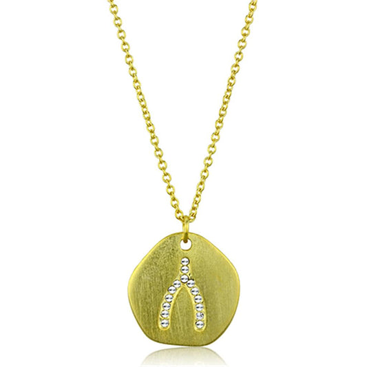 Alamode Gold & Brush Brass Chain Pendant with Top Grade Crystal in Clear - Alamode