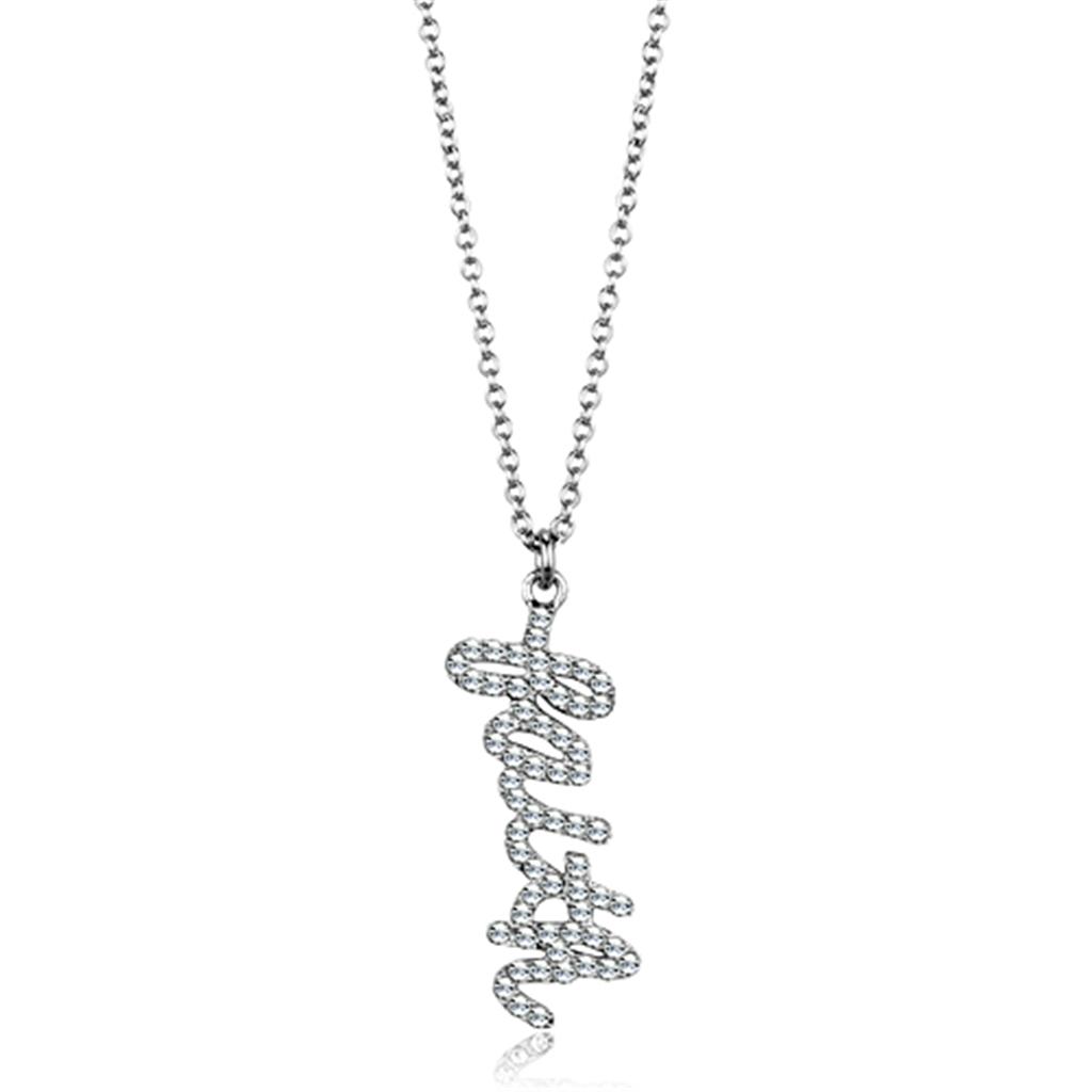 Alamode Rhodium Brass Chain Pendant with Top Grade Crystal in Clear