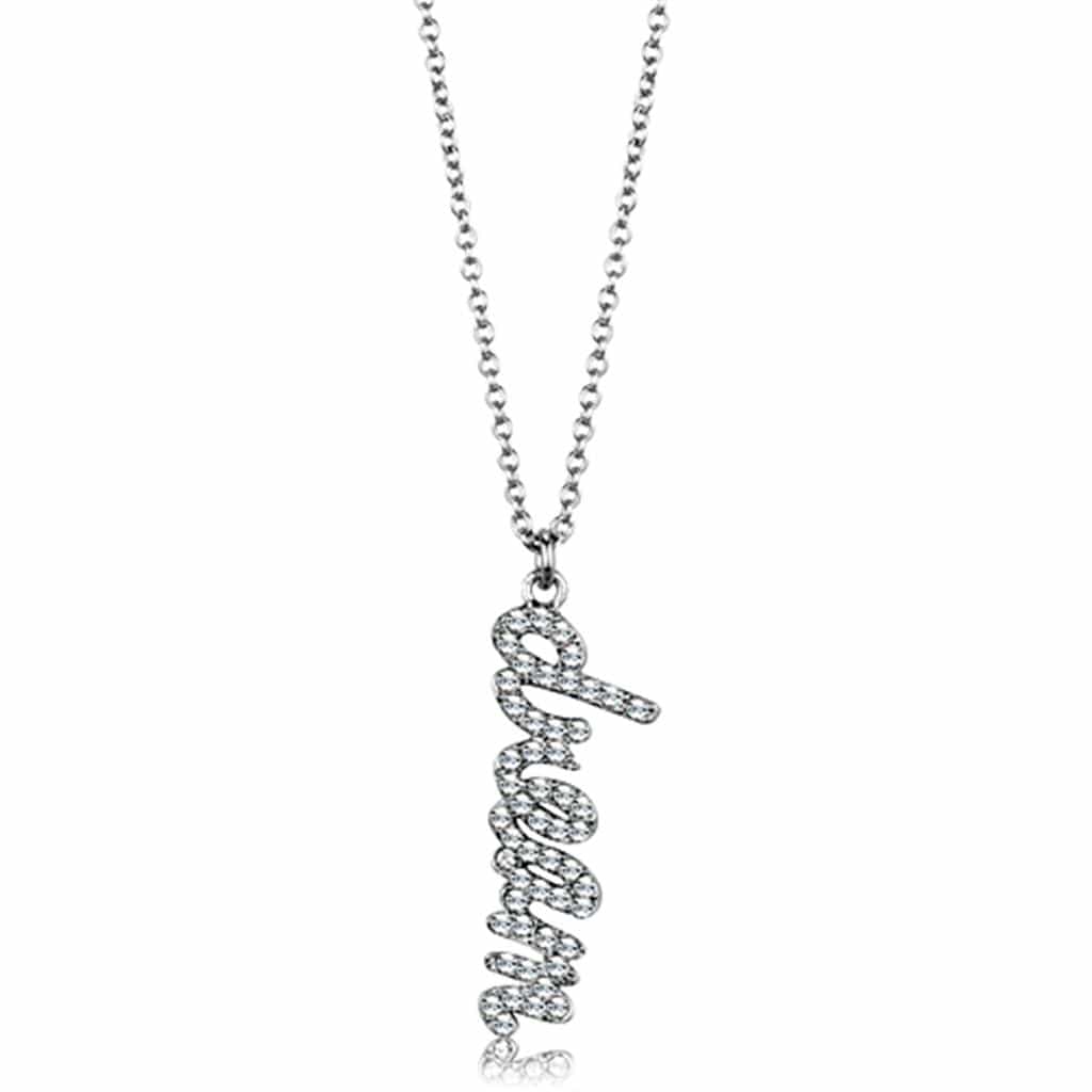 Alamode Rhodium Brass Chain Pendant with Top Grade Crystal in Clear - Alamode