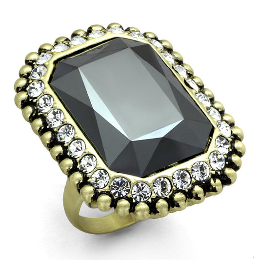 Alamode Gold & Brush Brass Ring with Top Grade Crystal in Hematite