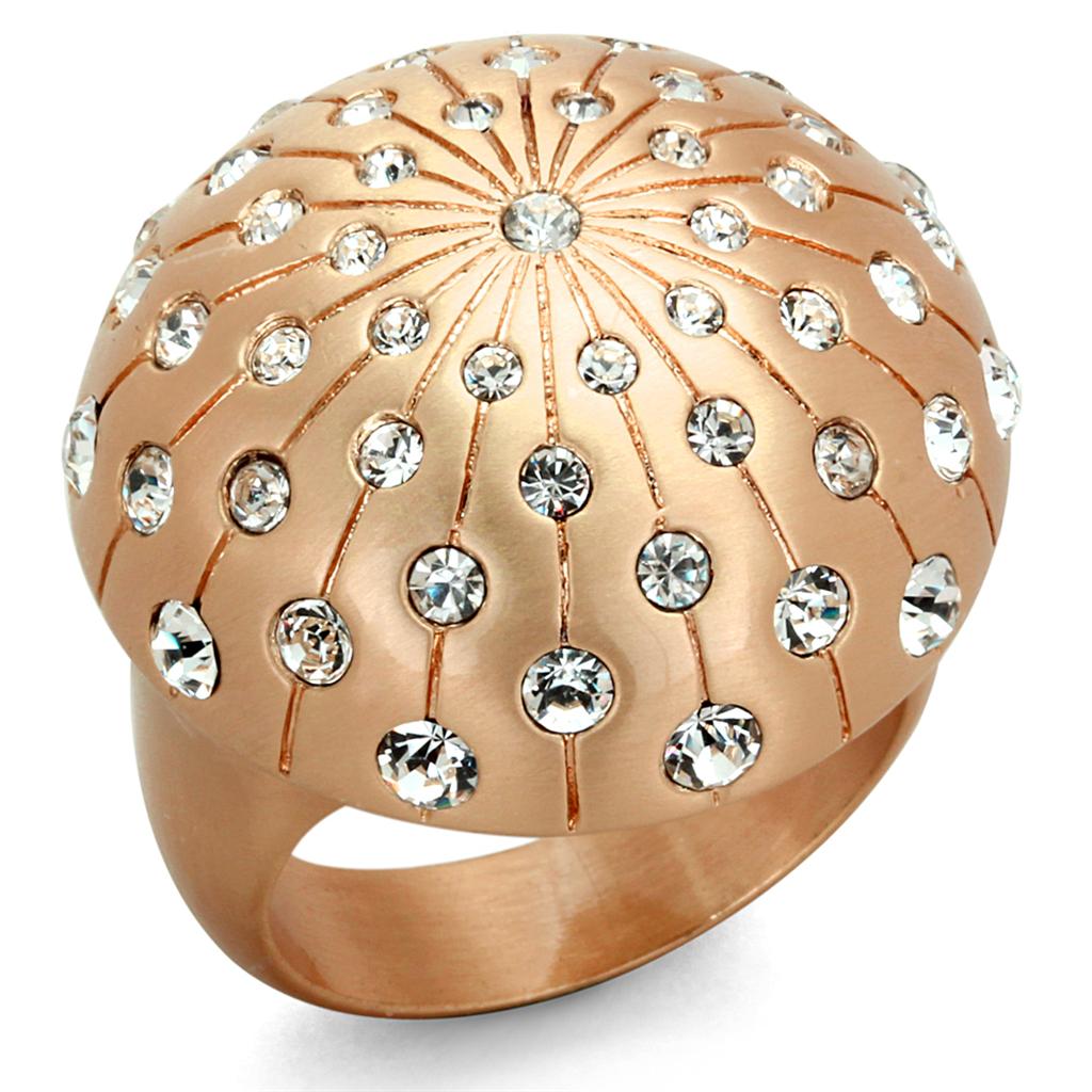 Alamode Rose Gold Brass Ring with Top Grade Crystal in Clear