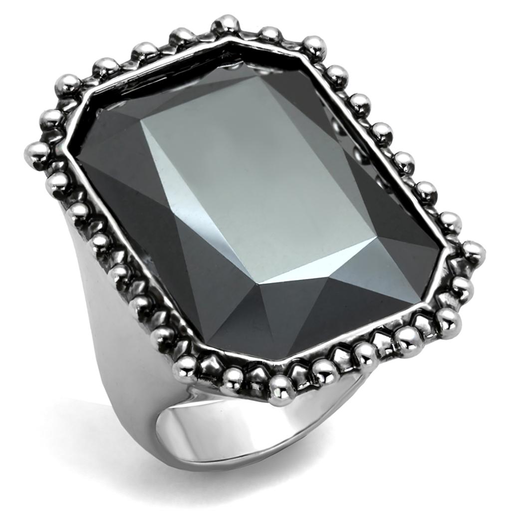 Alamode Rhodium Brass Ring with Top Grade Crystal in Hematite