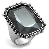 Alamode Rhodium Brass Ring with Top Grade Crystal in Hematite - Alamode