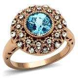 Alamode Rose Gold Brass Ring with AAA Grade CZ in Sea Blue - Alamode