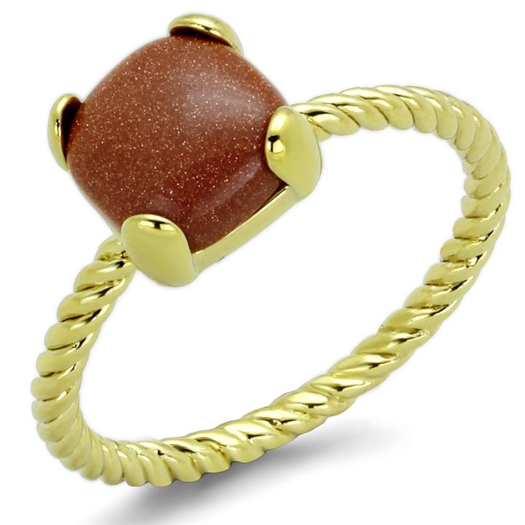 Alamode Gold Brass Ring with Synthetic Cat Eye in Brown