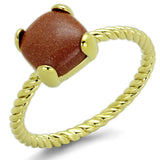 Alamode Gold Brass Ring with Synthetic Cat Eye in Brown