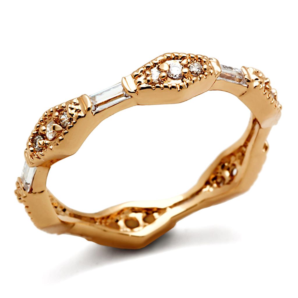 Alamode Rose Gold Brass Ring with AAA Grade CZ in Clear