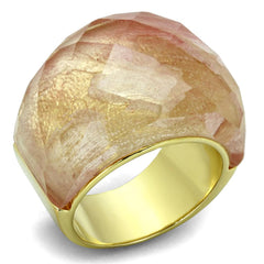 Alamode Gold Brass Ring with Synthetic Synthetic Glass in Light Peach