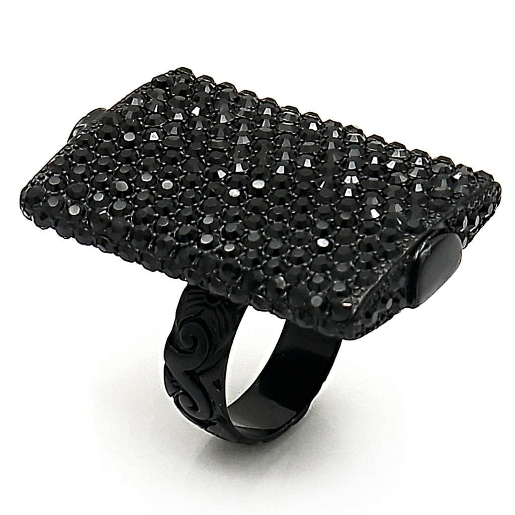 Alamode TIN Cobalt Black Brass Ring with Top Grade Crystal in Hematite - Alamode