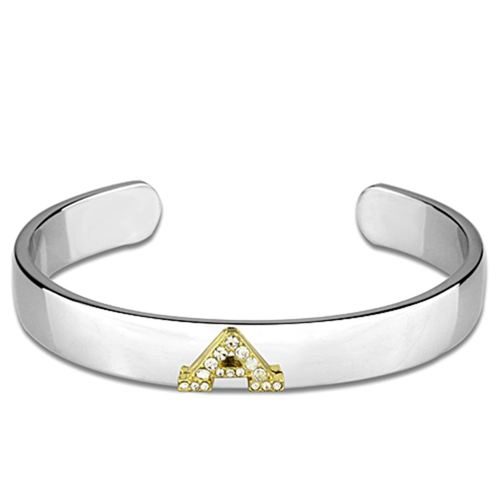 Alamode Reverse Two-Tone White Metal Bangle with Top Grade Crystal in Clear - Alamode