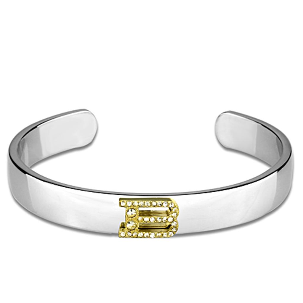 Alamode Reverse Two-Tone White Metal Bangle with Top Grade Crystal in Clear