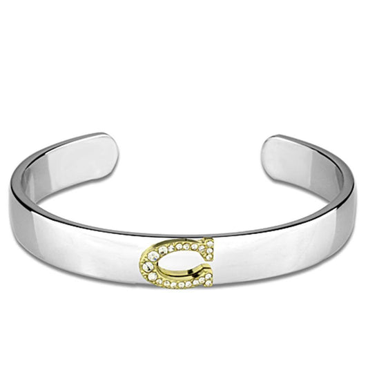 Alamode Reverse Two-Tone White Metal Bangle with Top Grade Crystal in Clear