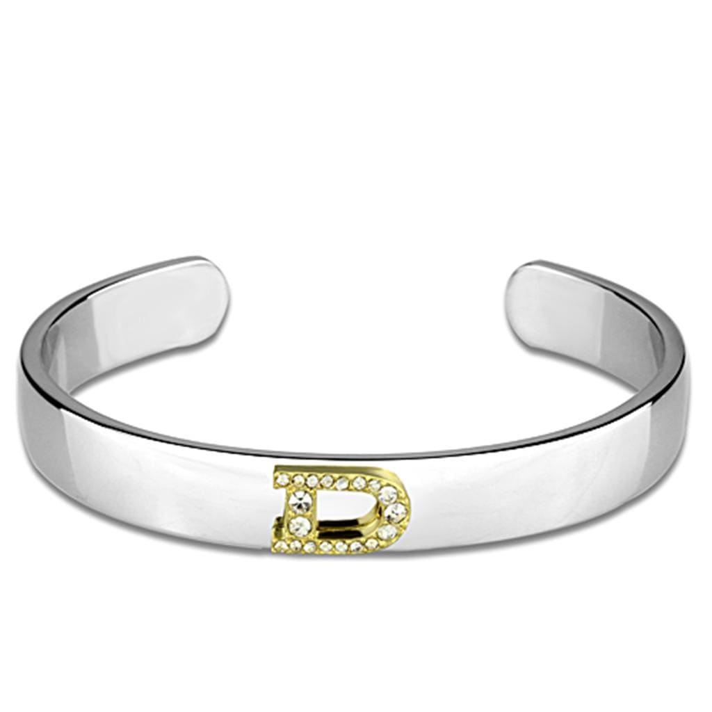 Alamode Reverse Two-Tone White Metal Bangle with Top Grade Crystal in Clear - Alamode