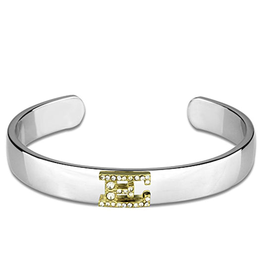 Alamode Reverse Two-Tone White Metal Bangle with Top Grade Crystal in Clear