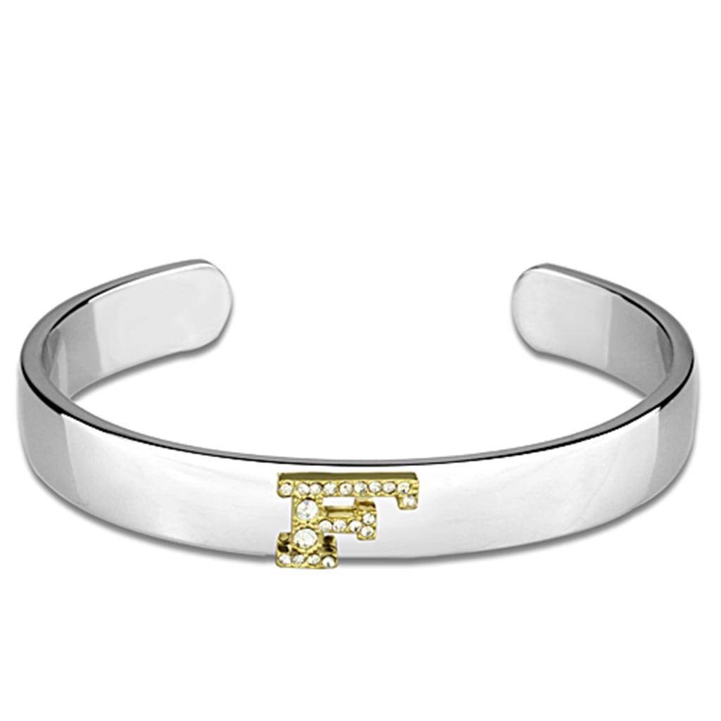 Alamode Reverse Two-Tone White Metal Bangle with Top Grade Crystal in Clear