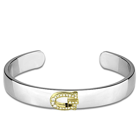 Alamode Reverse Two-Tone White Metal Bangle with Top Grade Crystal in Clear - Alamode