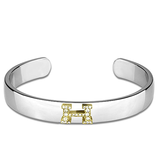 Alamode Reverse Two-Tone White Metal Bangle with Top Grade Crystal in Clear