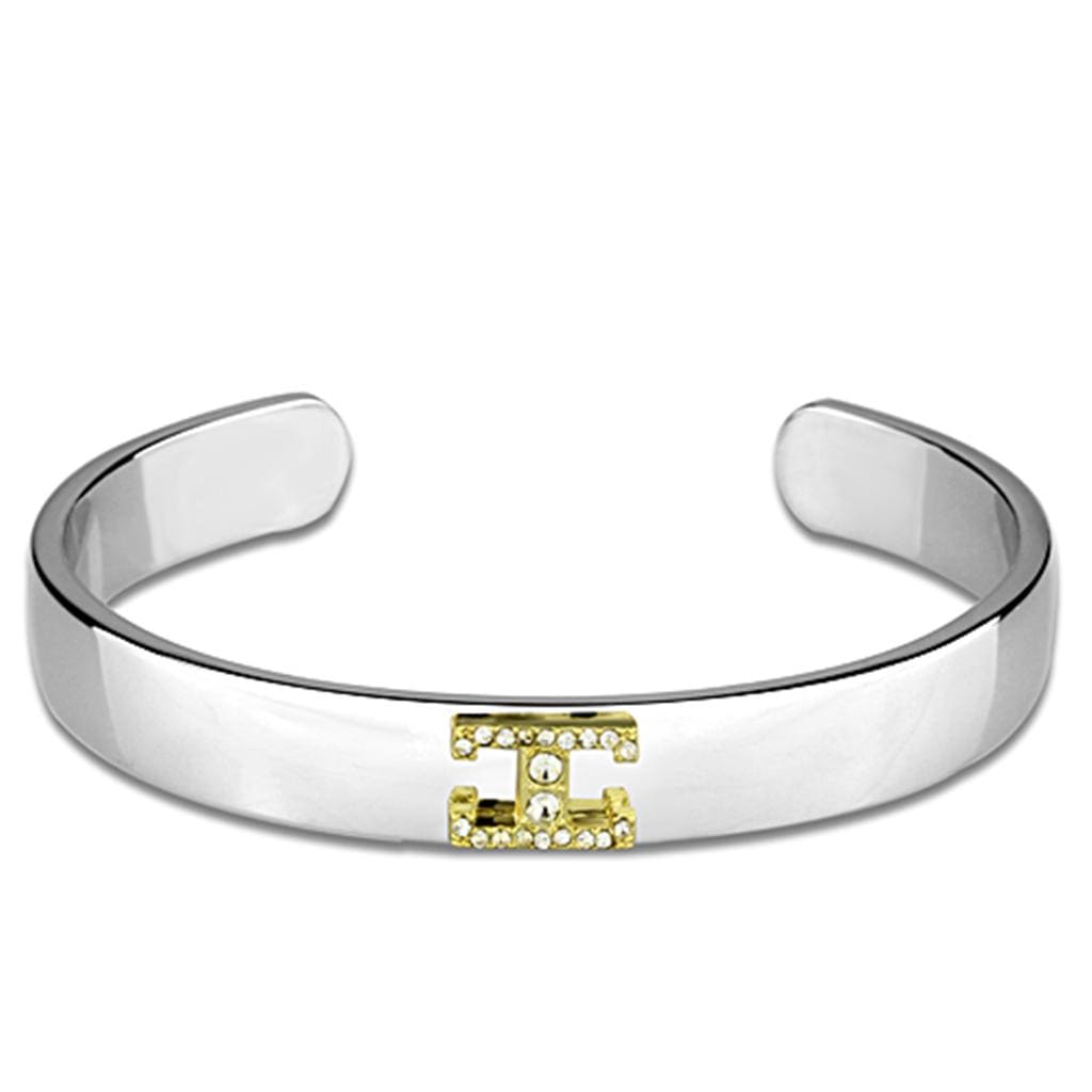 Alamode Reverse Two-Tone White Metal Bangle with Top Grade Crystal in Clear - Alamode