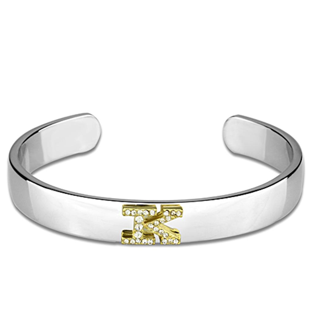 Alamode Reverse Two-Tone White Metal Bangle with Top Grade Crystal in Clear