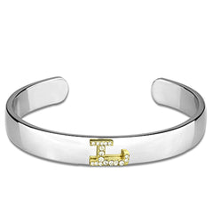 Alamode Reverse Two-Tone White Metal Bangle with Top Grade Crystal in Clear