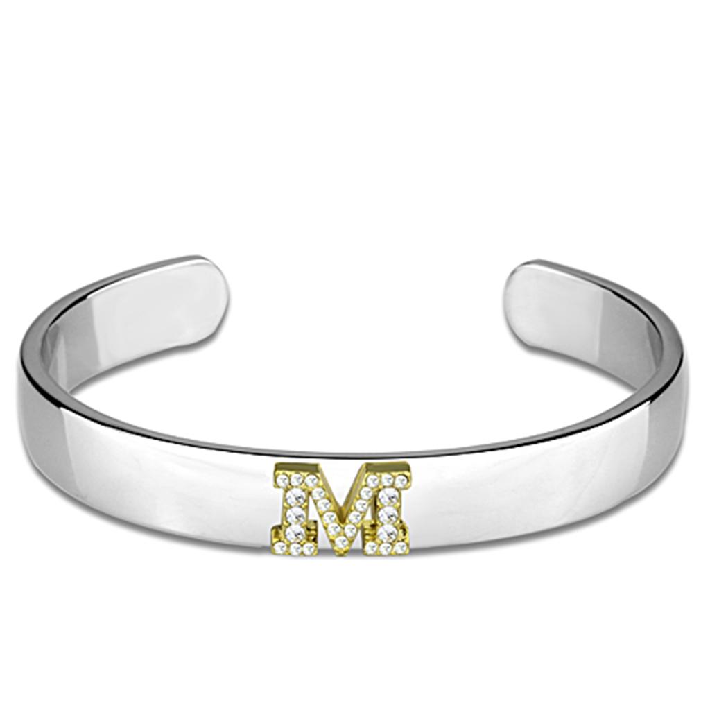 Alamode Reverse Two-Tone White Metal Bangle with Top Grade Crystal in Clear