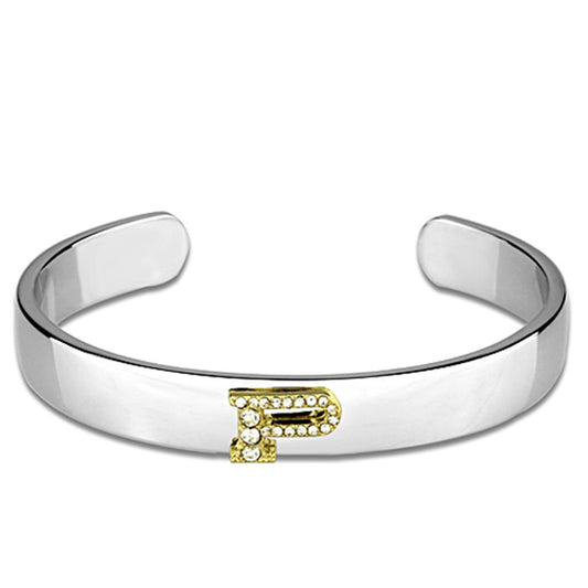 Alamode Reverse Two-Tone White Metal Bangle with Top Grade Crystal in Clear