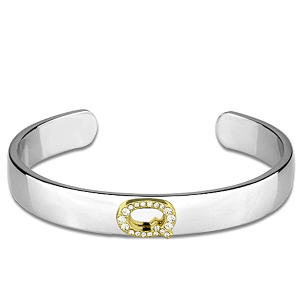 Alamode Reverse Two-Tone White Metal Bangle with Top Grade Crystal in Clear - Alamode