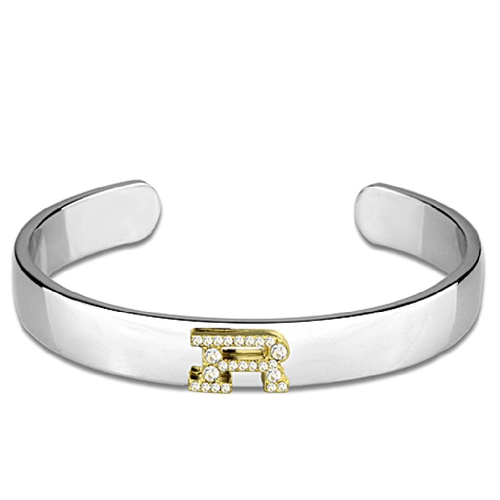 Alamode Reverse Two-Tone White Metal Bangle with Top Grade Crystal in Clear - Alamode