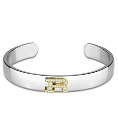 Alamode Reverse Two-Tone White Metal Bangle with Top Grade Crystal in Clear